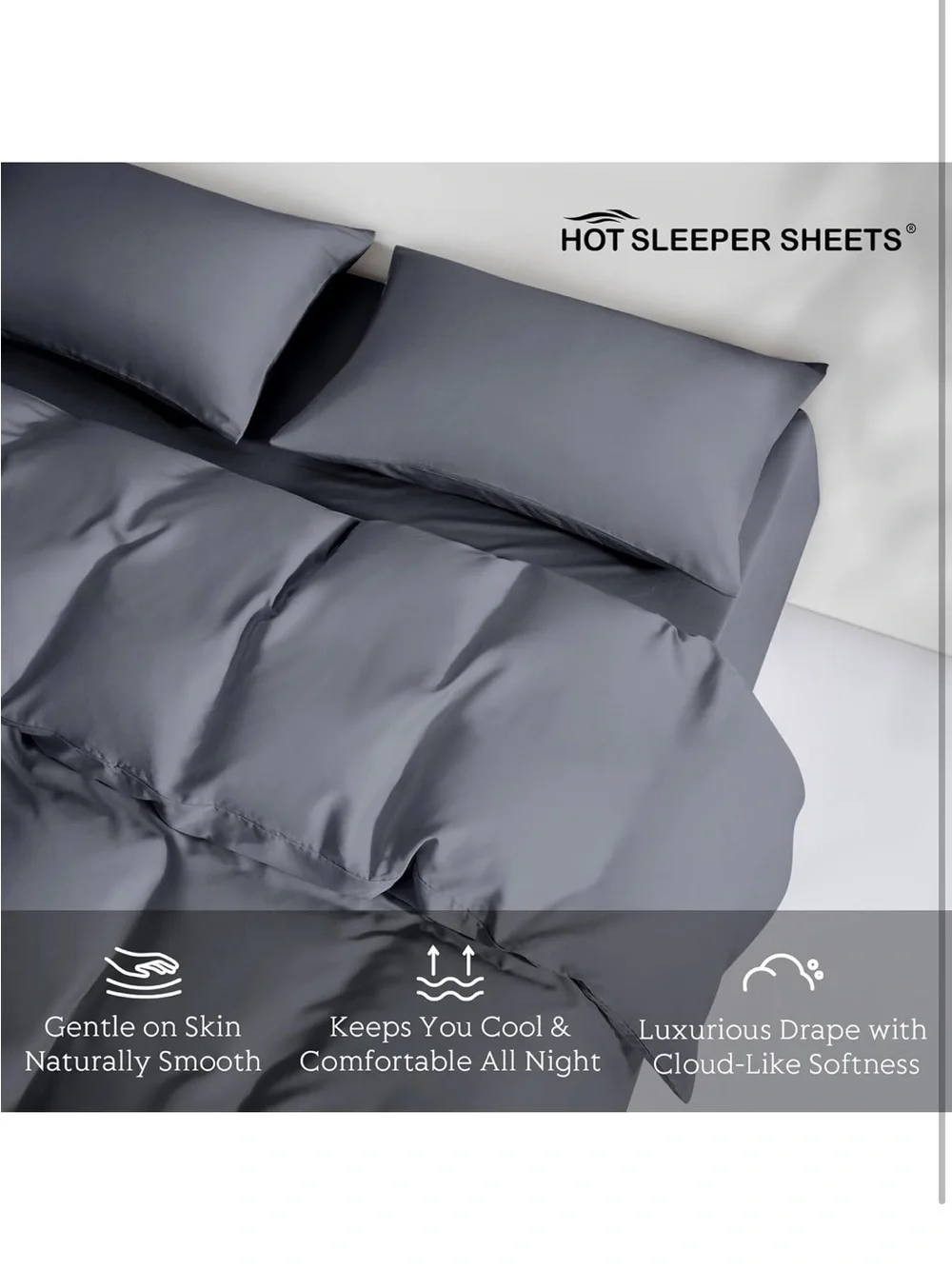 NEW Hot Sleeper Sheets Tencel Duvet Cover Set, Twin/TwinXL Size - Dark Grey